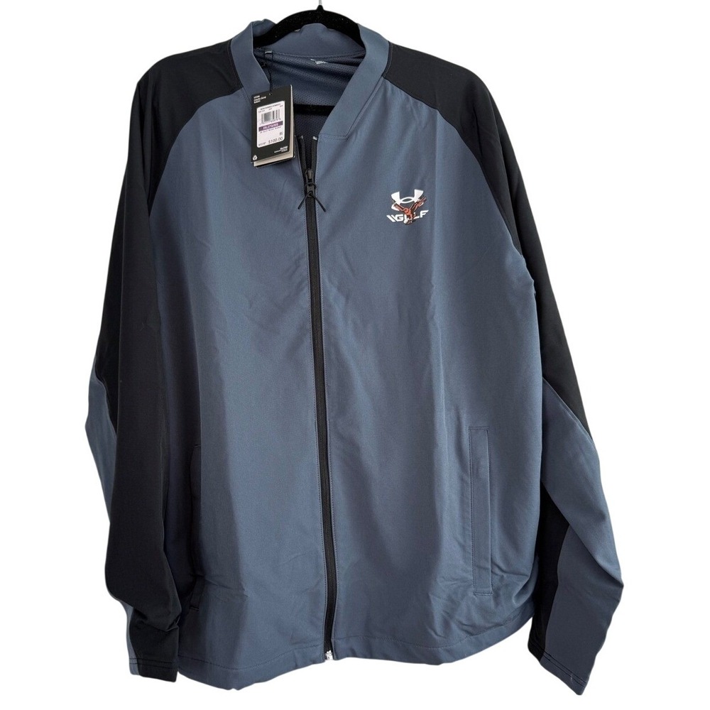 NWT Under Armour Golf Woven Bomber Jacket Water Repellent Black Mens 2XL‎ New